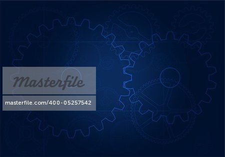 frontal view of engineering blueprint with gears