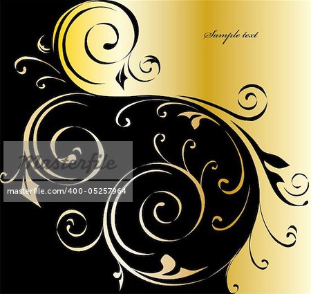 Black and gold floral background. Vector illustration