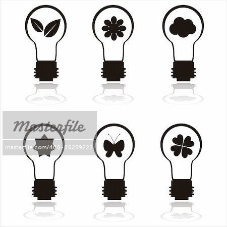 set of 6 black eco lamp icons