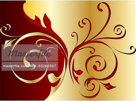Red and gold floral background. Vector illustration