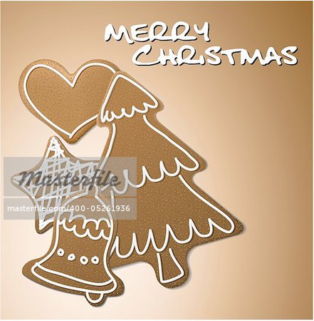 Christmas card - gingerbreads with white icing on brown background