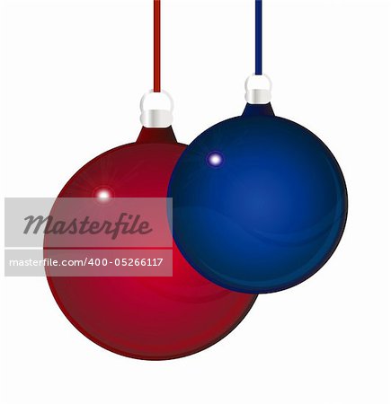 nice illustration - two glossy red and blue christmas balls isolated over white background