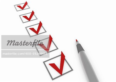 3d check red box pen isolated on white background