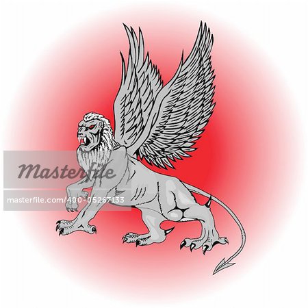 The big mythological griffin on a red background.vector