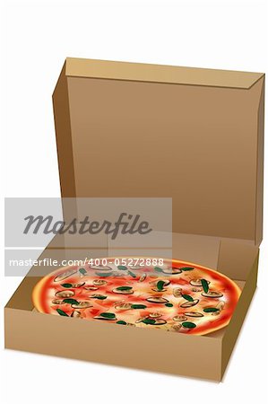 illustration of pizza in box on isolated background
