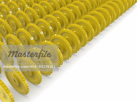 many yellow gears. 3d