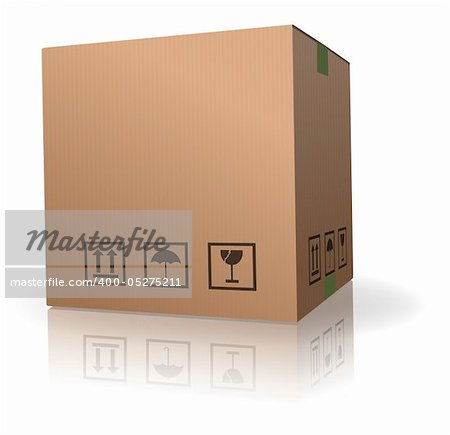 cardboard box carton container with reflection isolated on white
