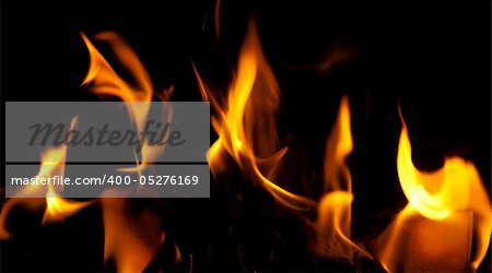 Close-up of fire and flames on a black background