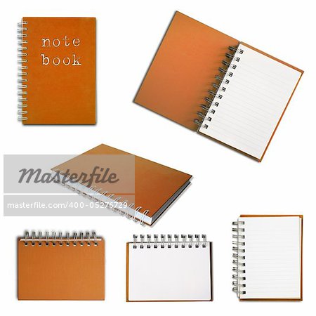 Orange note book collection on white background