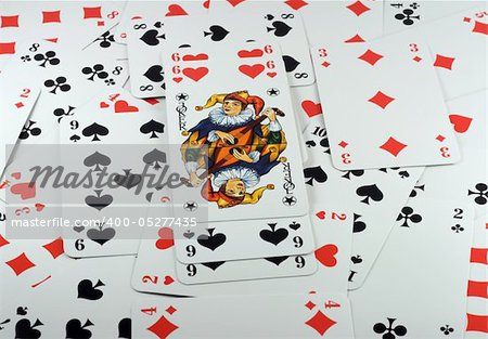 Poker cards background, with six beside Joker.