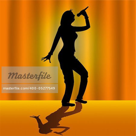 Singing woman silhouette on orange background