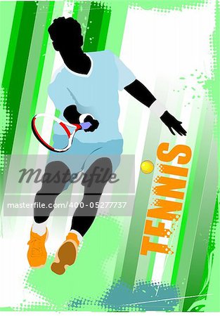 Tennis player poster. Colored Vector illustration for designers