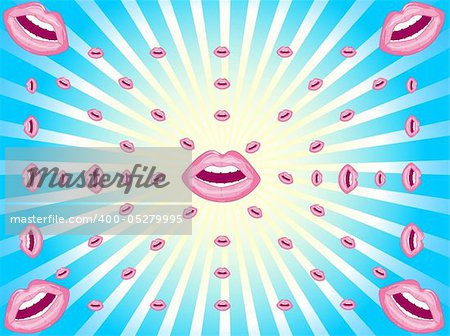 Abstract vector background consisting of sunlight and spread of female lips
