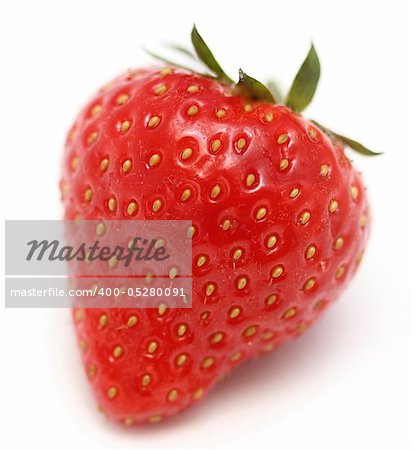 Single strawberry on white background