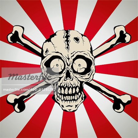 Illustration of a skull with two bones on a dark background