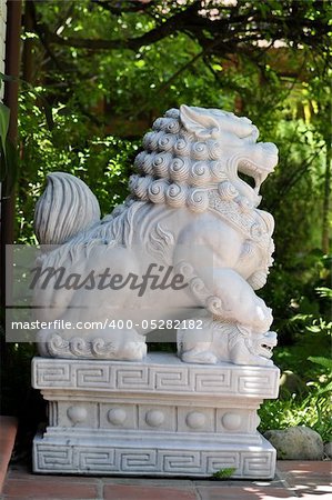 Lion statue scultured in stone at a resort in Hue, Vietnam