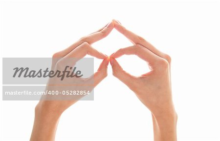 Popular gesture on a white background close up