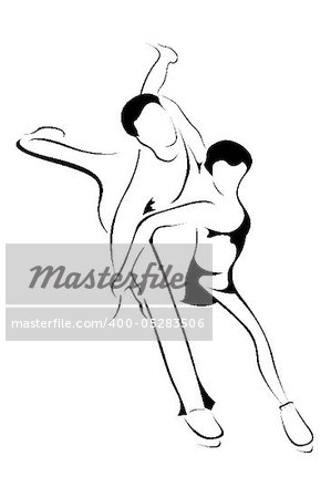 illustration of line art skating couple