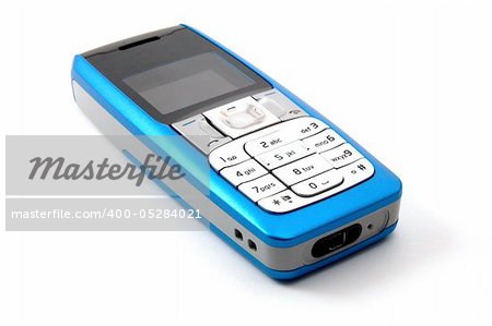 blue cell phone isolated on white background