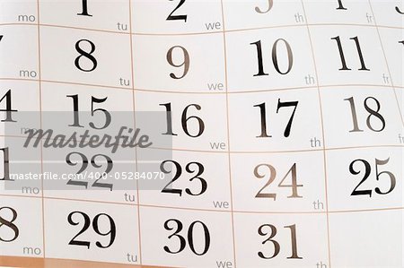 Calendar fragment shaped sheet in funny angle background