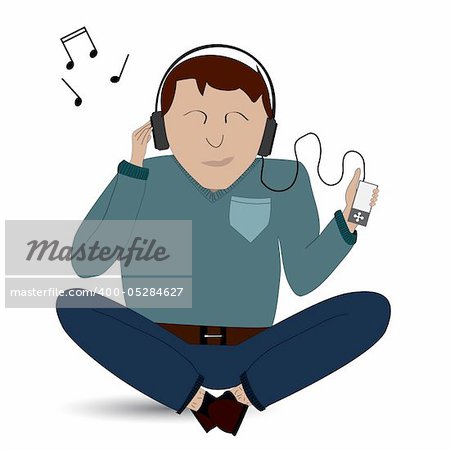 Vector of man listening to his music player on an isolated white background