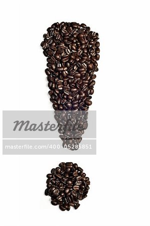 loud coffee beans configured in the shape of an exclamation point