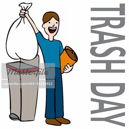 An image of a person taking out trash.