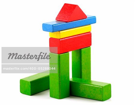 Wooden building blocks on white background