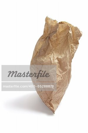 Crumpled Brown Paper Bag on White Background