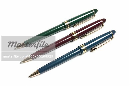 Ballpoint Pens on Isolated White Background