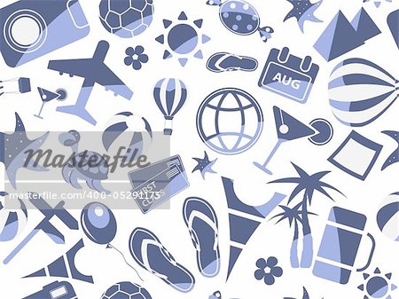 blue travel seamless pattern on white background