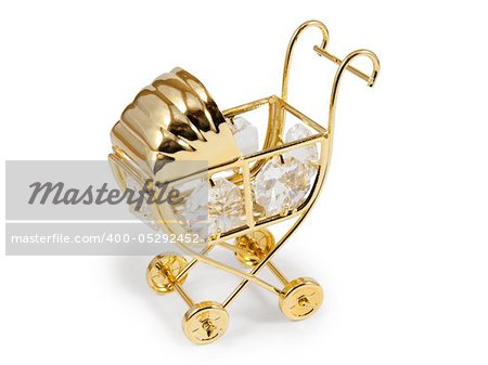 Golden stroller with crystals. Isolated on white background with clipping path.