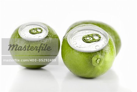 ripe lime as aluminium can isolated on a white background