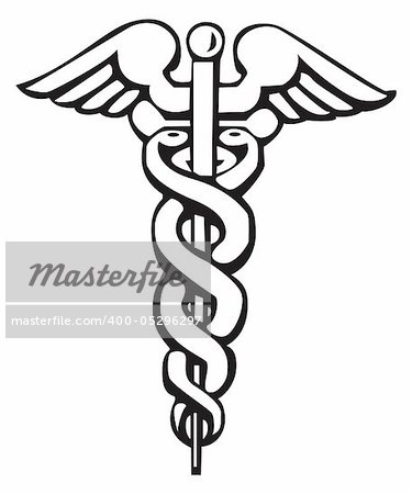 Caduceus, Greek sign, symbol, for tattoo or artwork, . Medical symbol
