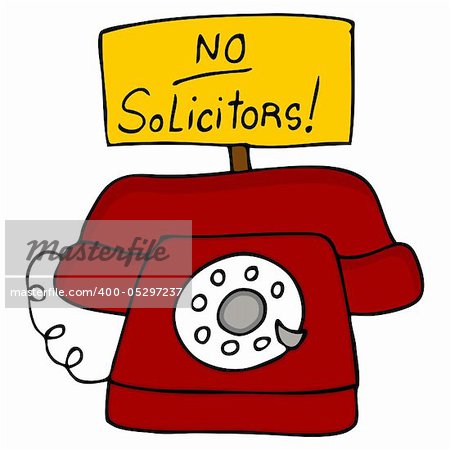 An image of a telephone with a no solicitors sign.