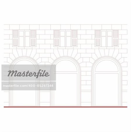 Line art cad drawing of a typical neoclassical façade
