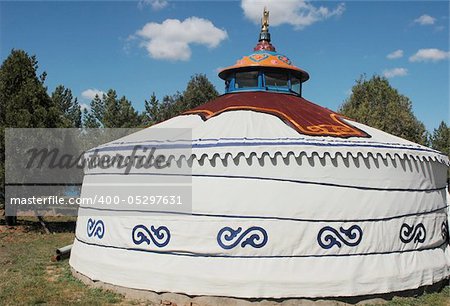 Scenery of a typical Mongolian ger on the grasslands