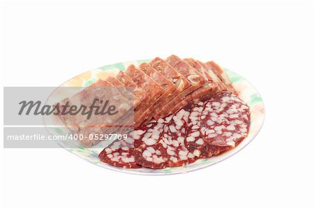 Sausage on a plate isolated on the white