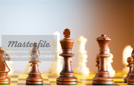 Set of chess figures on the playing board