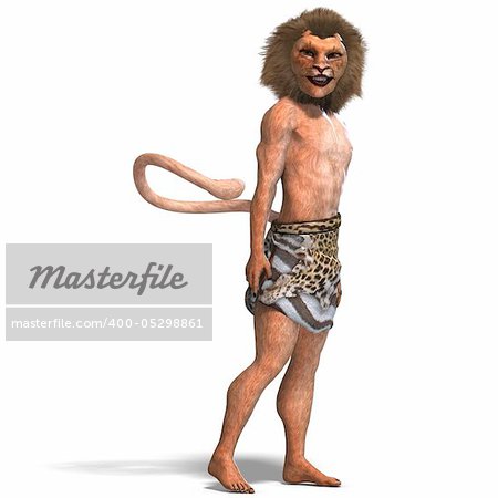 male manticore fantasy creature. 3D rendering with clipping path and shadow over white