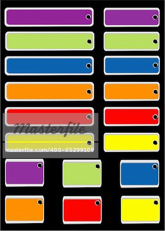 Set of color tags, isolated black,vector