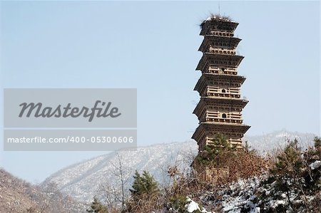 Landmark of an ancient pagoda on the top of mountains