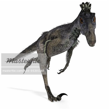 Dinosaur Velociraptor. 3D rendering with clipping path and shadow over white