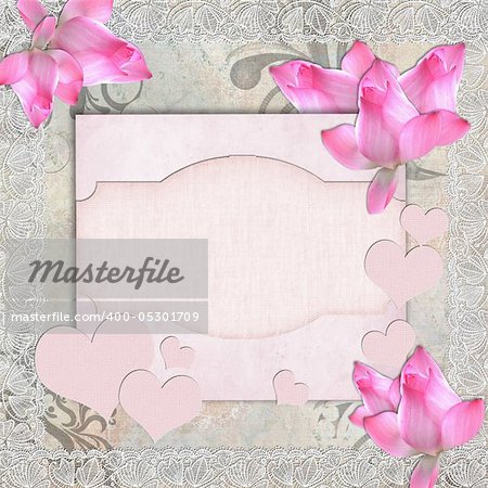 Card for congratulation or invitation with pink orchids