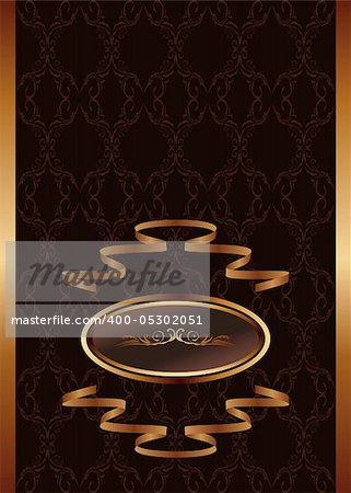 Illustration royal background with golden frame and ribbon - vector