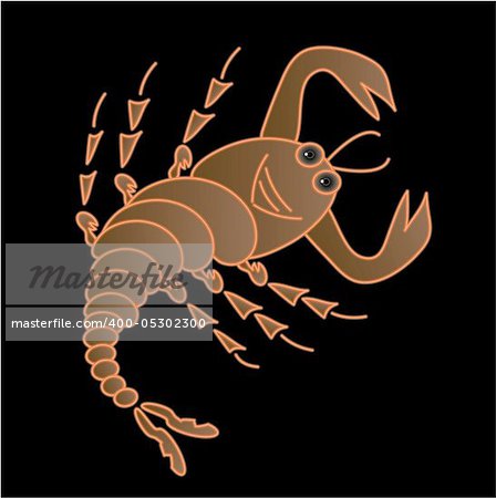 A scorpion on a black background, vector