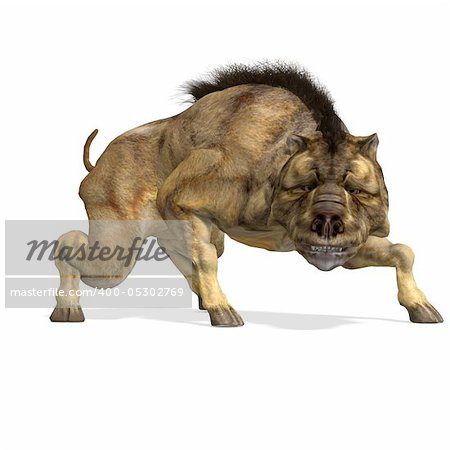 Dinosaur Daeodon Dinohyus. 3D rendering with clipping path and shadow over white