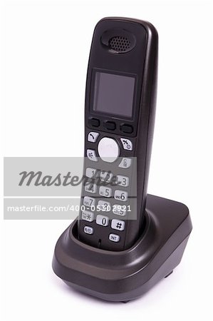 Phone of black color, digital, wireless, isolated on a white