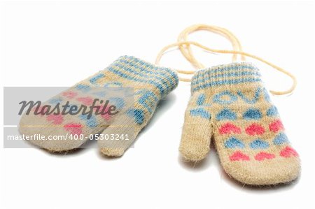 Little baby mittens/gloves isolated on white background