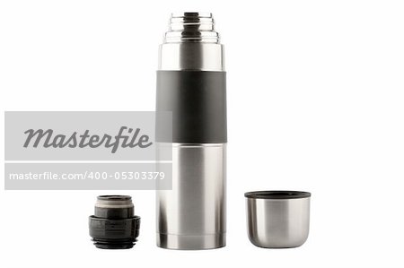 Steel thermos details isolated on white